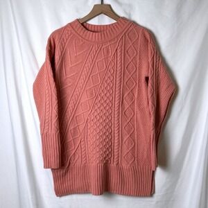 J. Crew Womens Cable Knit Tunic Wool Blend Sweater Rose Pink Size S Fisherman
